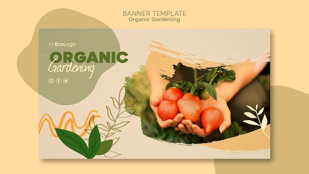 PSD gratuit modèle de bannière horizontale de jardinage biologique avec photo