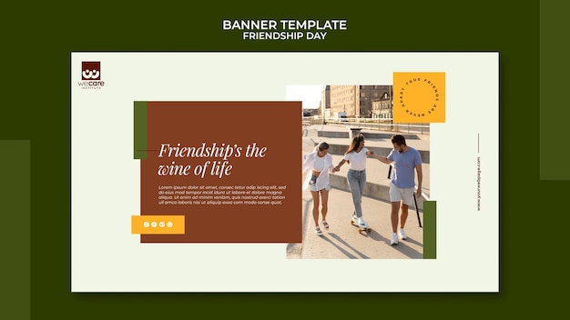 PSD gratuit modèle de bannière horizontale de la journée de l'amitié dans des tons terreux