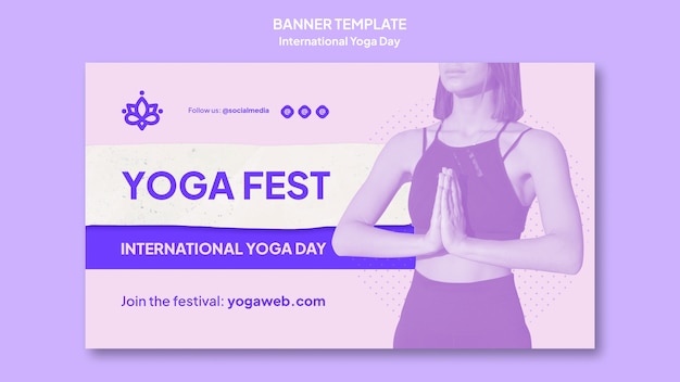 PSD gratuit modèle de bannière horizontale de la journée internationale du yoga avec une personne pratiquant le yoga