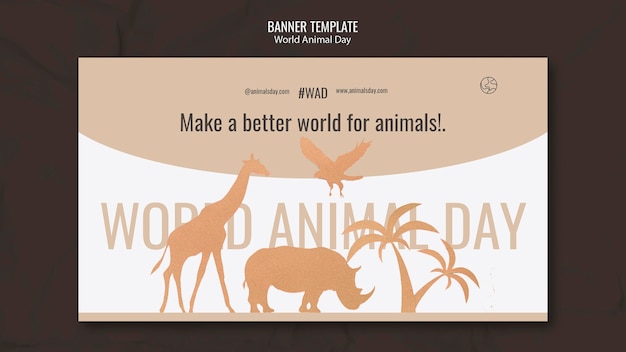 Modèle de bannière horizontale de la journée mondiale des animaux