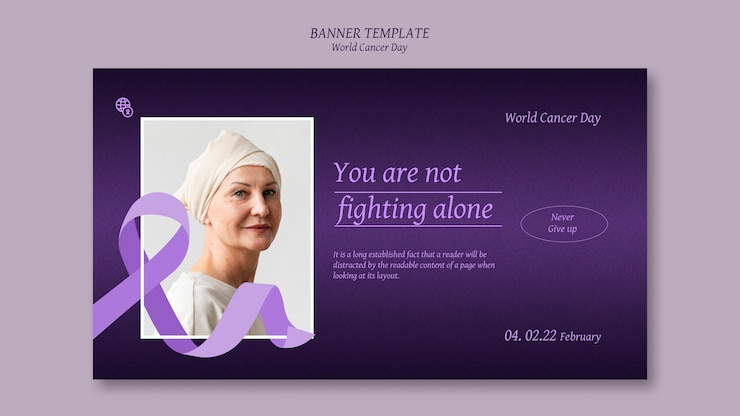PSD gratuit modèle de bannière horizontale de la journée mondiale du cancer avec des détails violets