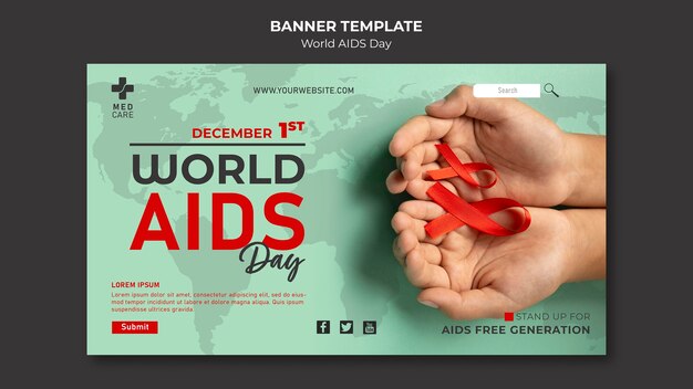Modèle de bannière horizontale de la journée mondiale du sida