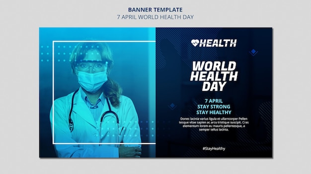PSD gratuit modèle de bannière horizontale de la journée mondiale de la santé avec photo