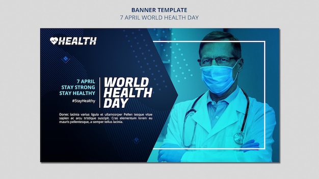PSD gratuit modèle de bannière horizontale de la journée mondiale de la santé avec photo