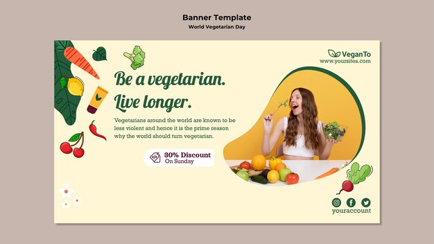 Modèle de bannière horizontale de la journée mondiale des végétariens