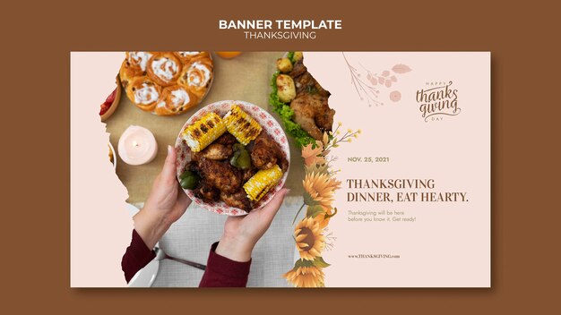 Modèle de bannière horizontale joyeux jour de Thanksgiving