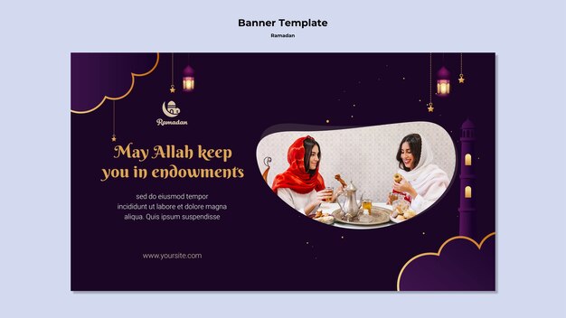 Modèle de bannière horizontale joyeux ramadan
