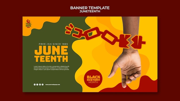 PSD gratuit modèle de bannière horizontale juneteenth avec main et chaîne brisée