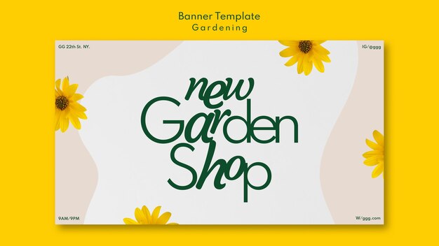 Modèle de bannière horizontale de magasin de jardinage avec des fleurs
