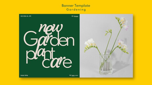 Modèle de bannière horizontale de magasin de jardinage avec des fleurs
