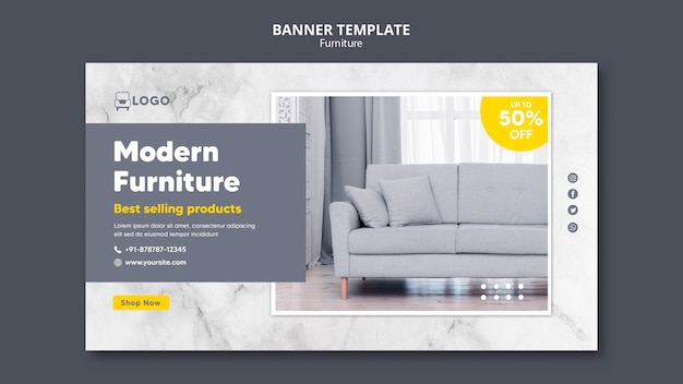 PSD gratuit modèle de bannière horizontale de mobilier moderne