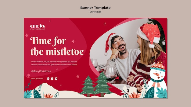 PSD gratuit modèle de bannière horizontale de noël festif