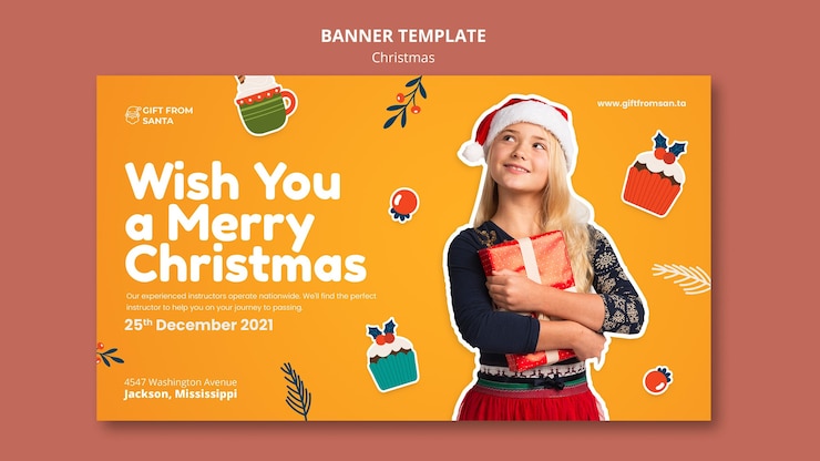 PSD gratuit modèle de bannière horizontale de noël festif