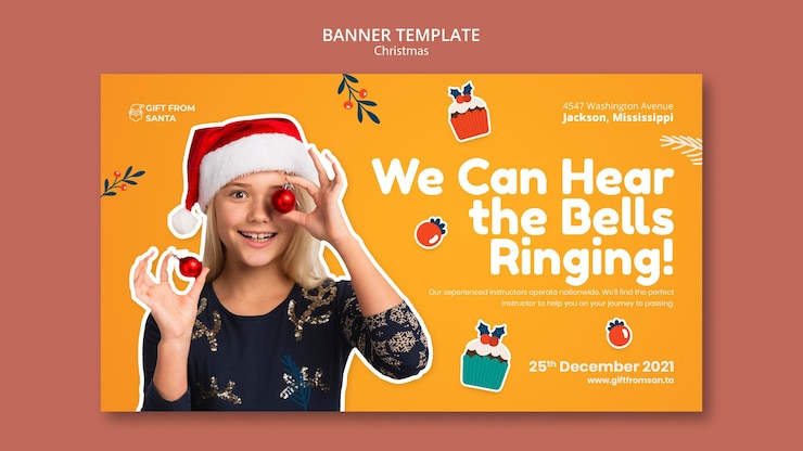 PSD gratuit modèle de bannière horizontale de noël festif