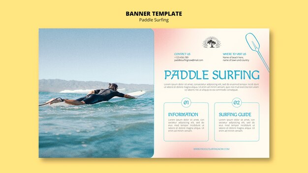 Modèle de bannière horizontale de paddle surf