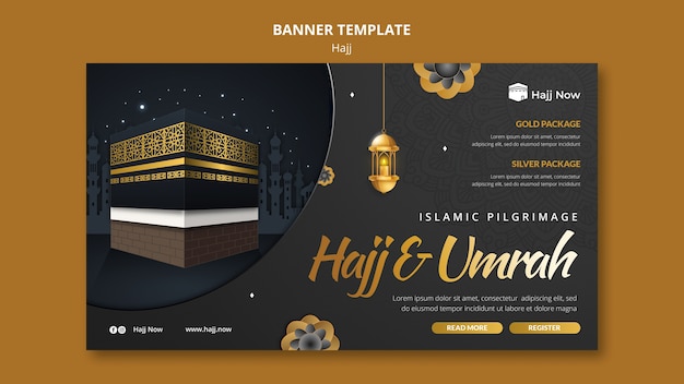 PSD gratuit modèle de bannière horizontale de pèlerinage hajj avec la mecque