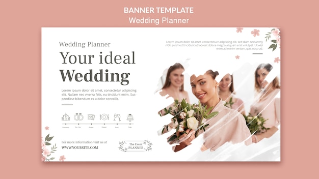 PSD gratuit modèle de bannière horizontale de planificateur de mariage floral