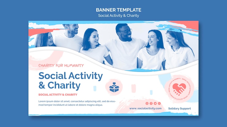 PSD gratuit modèle de bannière horizontale pour l'activité sociale et la charité