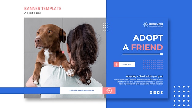 PSD gratuit modèle de bannière horizontale pour adopter un animal de compagnie avec un chien