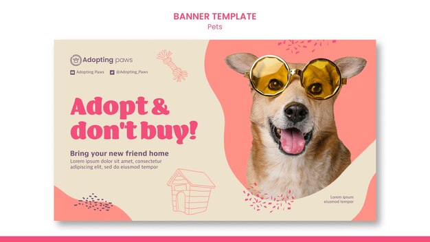 Modèle de bannière horizontale pour l'adoption d'animaux de compagnie avec chien