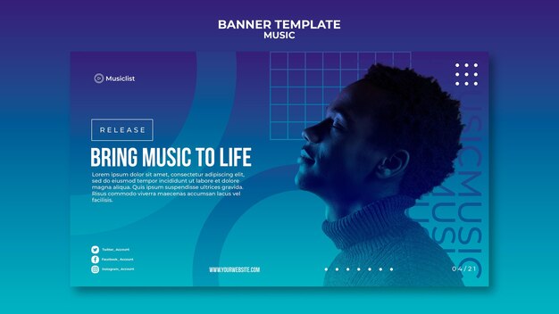 Modèle de bannière horizontale pour les amateurs de musique