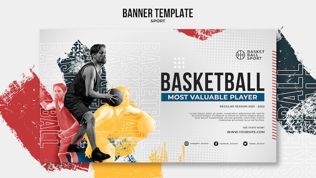 Modèle De Bannière Horizontale Pour Le Basket-ball Avec Un Joueur Masculin