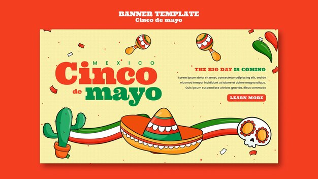 Modèle de bannière horizontale pour la célébration du cinco de mayo