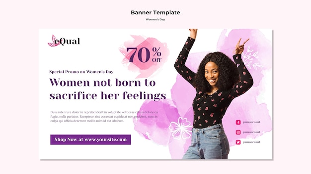 PSD gratuit modèle de bannière horizontale pour la célébration de la journée des femmes