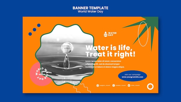 PSD gratuit modèle de bannière horizontale pour la célébration de la journée mondiale de l'eau