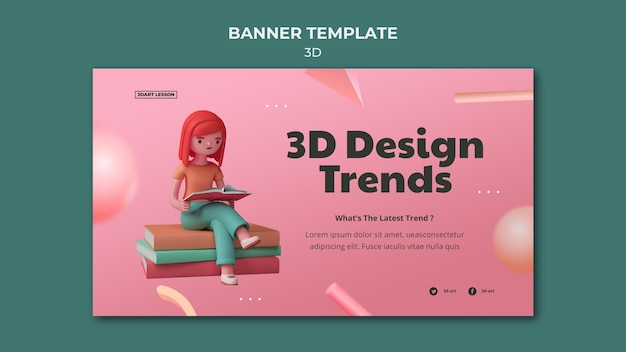 PSD gratuit modèle de bannière horizontale pour la conception 3d avec femme