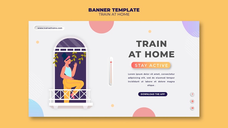 PSD gratuit modèle de bannière horizontale pour l'entraînement de fitness à la maison