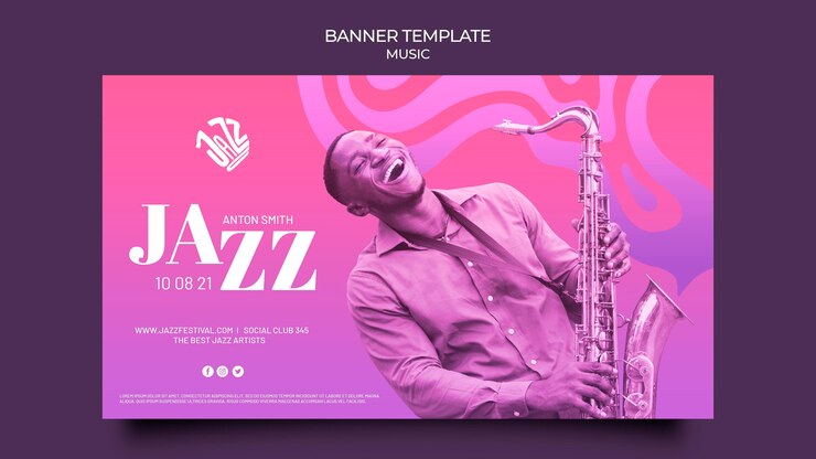 PSD gratuit modèle de bannière horizontale pour festival et club de jazz