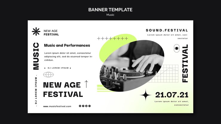 PSD gratuit modèle de bannière horizontale pour le festival de musique new age