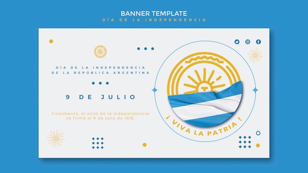 Modèle de bannière horizontale pour le jour de l'indépendance de l'Argentine
