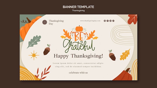 PSD gratuit modèle de bannière horizontale pour le jour de thanksgiving avec détails automnaux