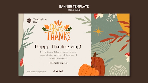 PSD gratuit modèle de bannière horizontale pour le jour de thanksgiving avec détails automnaux