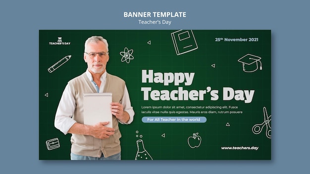 PSD gratuit modèle de bannière horizontale pour la journée des enseignants