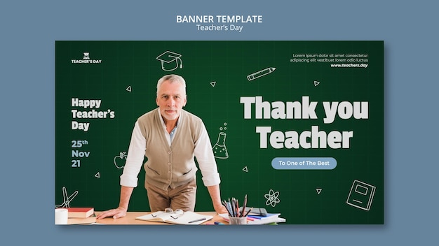 PSD gratuit modèle de bannière horizontale pour la journée des enseignants