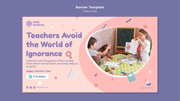 PSD gratuit modèle de bannière horizontale pour la journée des enseignants