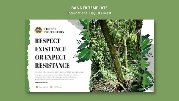 Modèle de bannière horizontale pour la journée de la forêt avec la nature