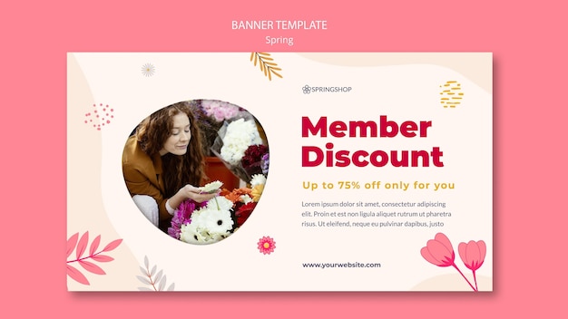 PSD gratuit modèle de bannière horizontale pour magasin de fleurs avec des fleurs de printemps