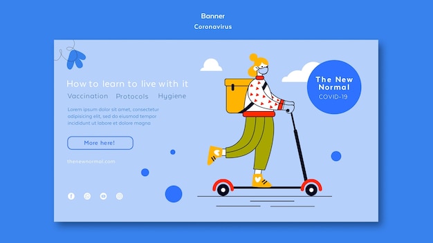 PSD gratuit modèle de bannière horizontale pour le nouveau mode de vie normal du coronavirus