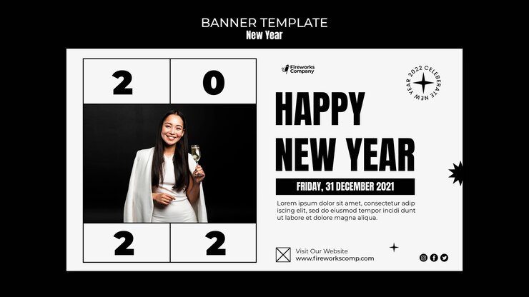 PSD gratuit modèle de bannière horizontale pour le nouvel an