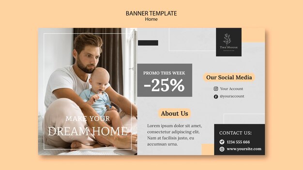 PSD gratuit modèle de bannière horizontale pour la nouvelle maison de rêve