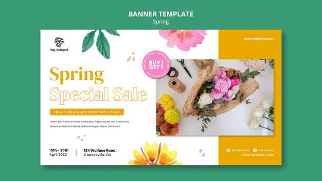 Modèle de bannière horizontale pour le printemps avec des fleurs