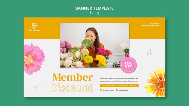 Modèle de bannière horizontale pour le printemps avec des fleurs