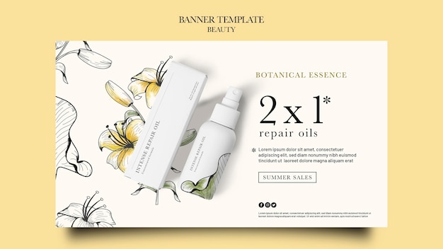 Modèle De Bannière Horizontale Pour Produits De Beauté Avec Des Fleurs Dessinées à La Main