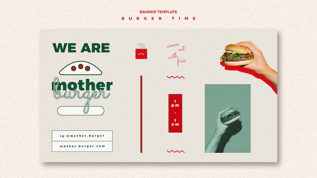 Modèle de bannière horizontale pour restaurant de hamburgers