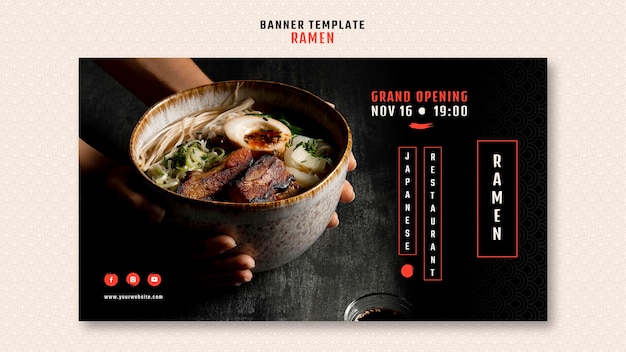 PSD gratuit modèle de bannière horizontale pour restaurant de ramen japonais