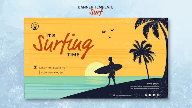 PSD gratuit modèle de bannière horizontale pour le temps de surf